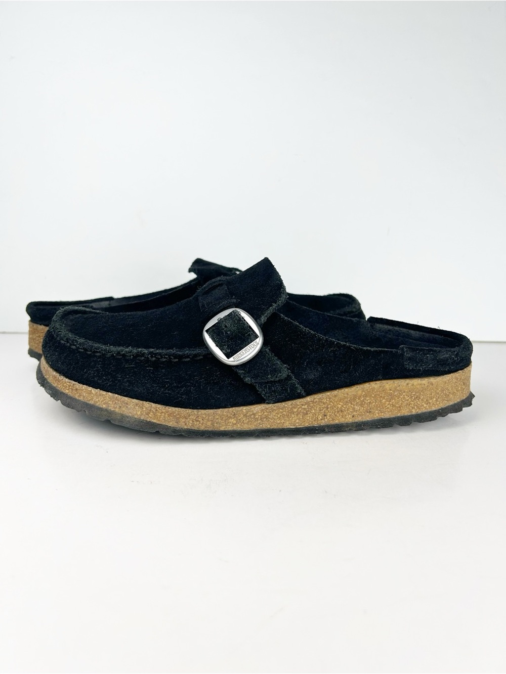 Birkenstock Buckley Black Suede Leather Slip On Shoes Moc Toe Mules EU 39 US L 8